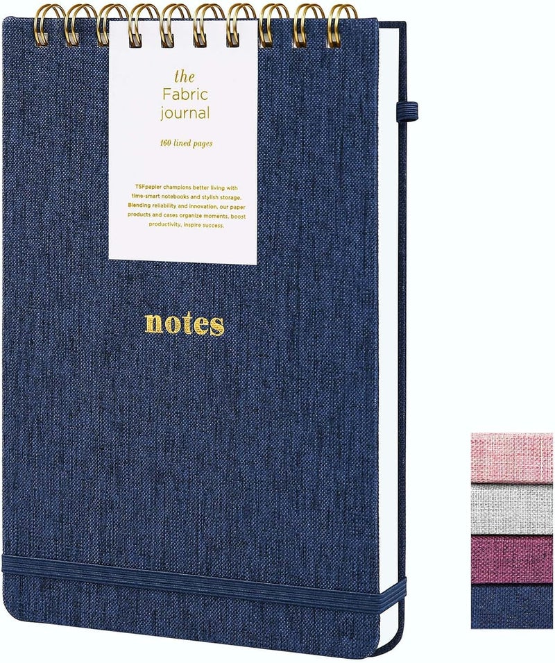 TSFPapier A5 Top Spiral Notebook – Hardcover Journal 160 Pages 100 GSM Thick Paper With Elastic Band & Pen Holder Steno Pads College Ruled Writing Notebooks for Work School Travel Dark Blue - Image 1